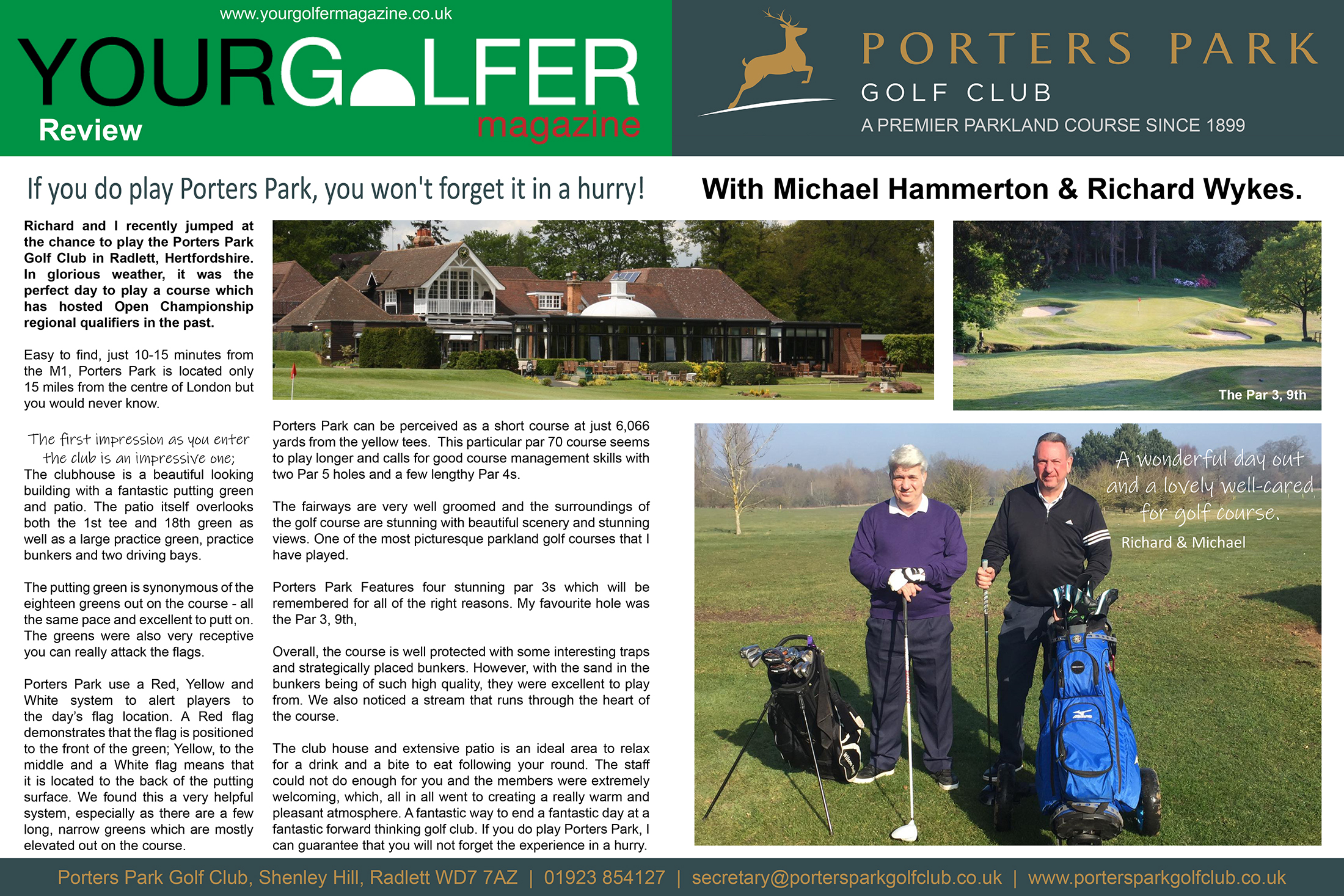 your golfer magazine reviews Porters Park golf club